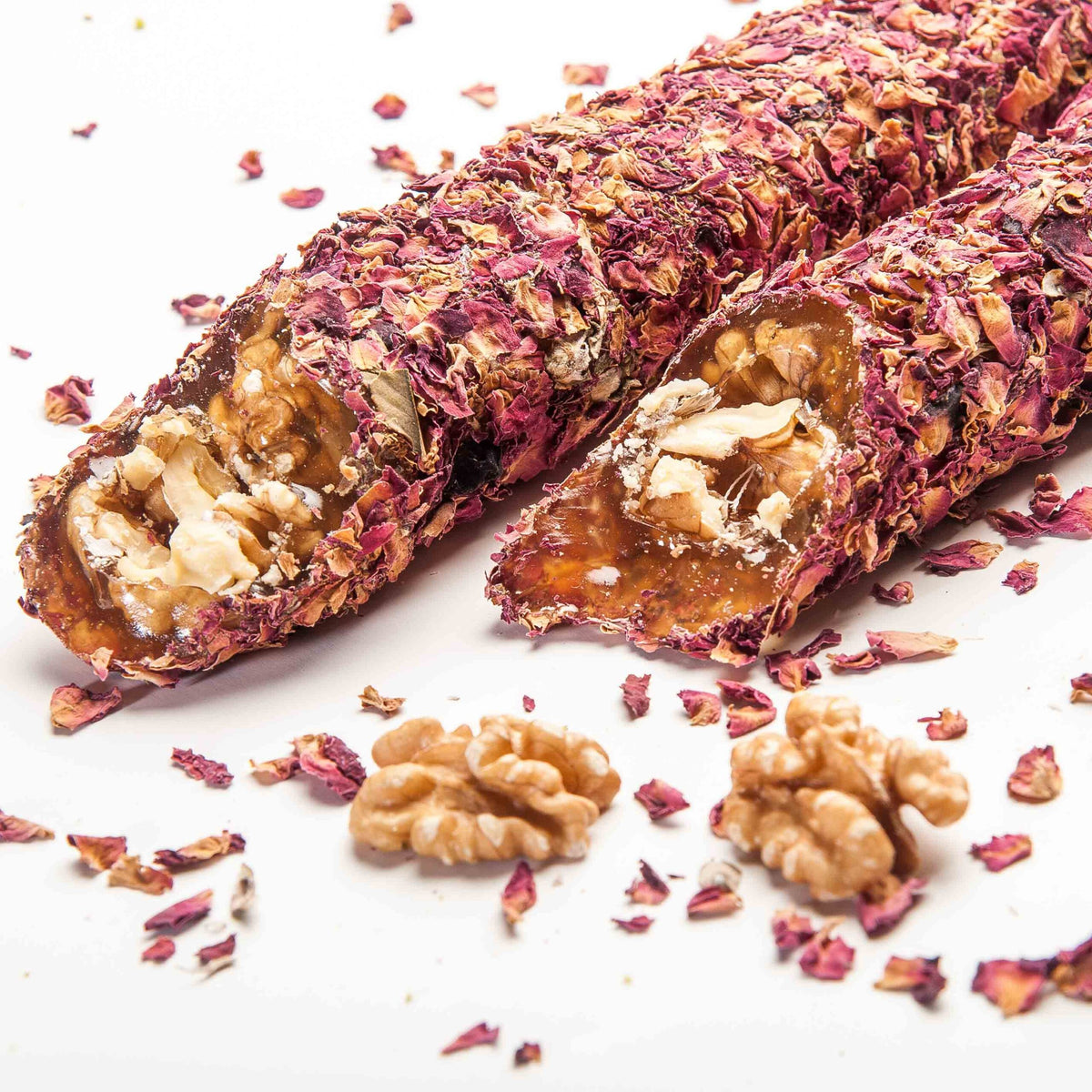 Rose Leaf Covered Walnut Sausage Type Turkish Delight